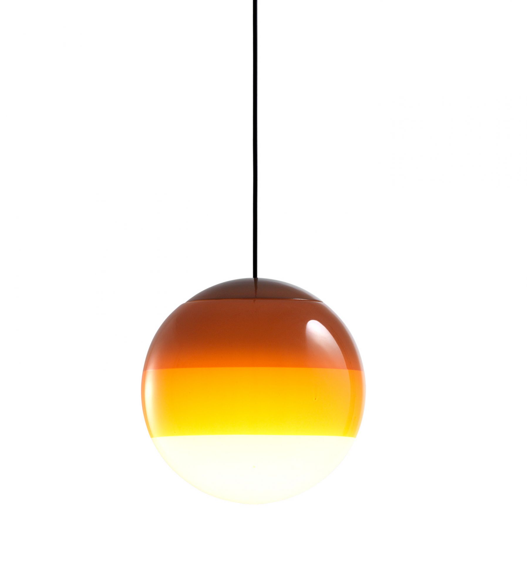 Nahaufnahme der Marset Dipping Light Pendelleuchte 30 LED mit Farbverlauf von Braun zu Weiß.
